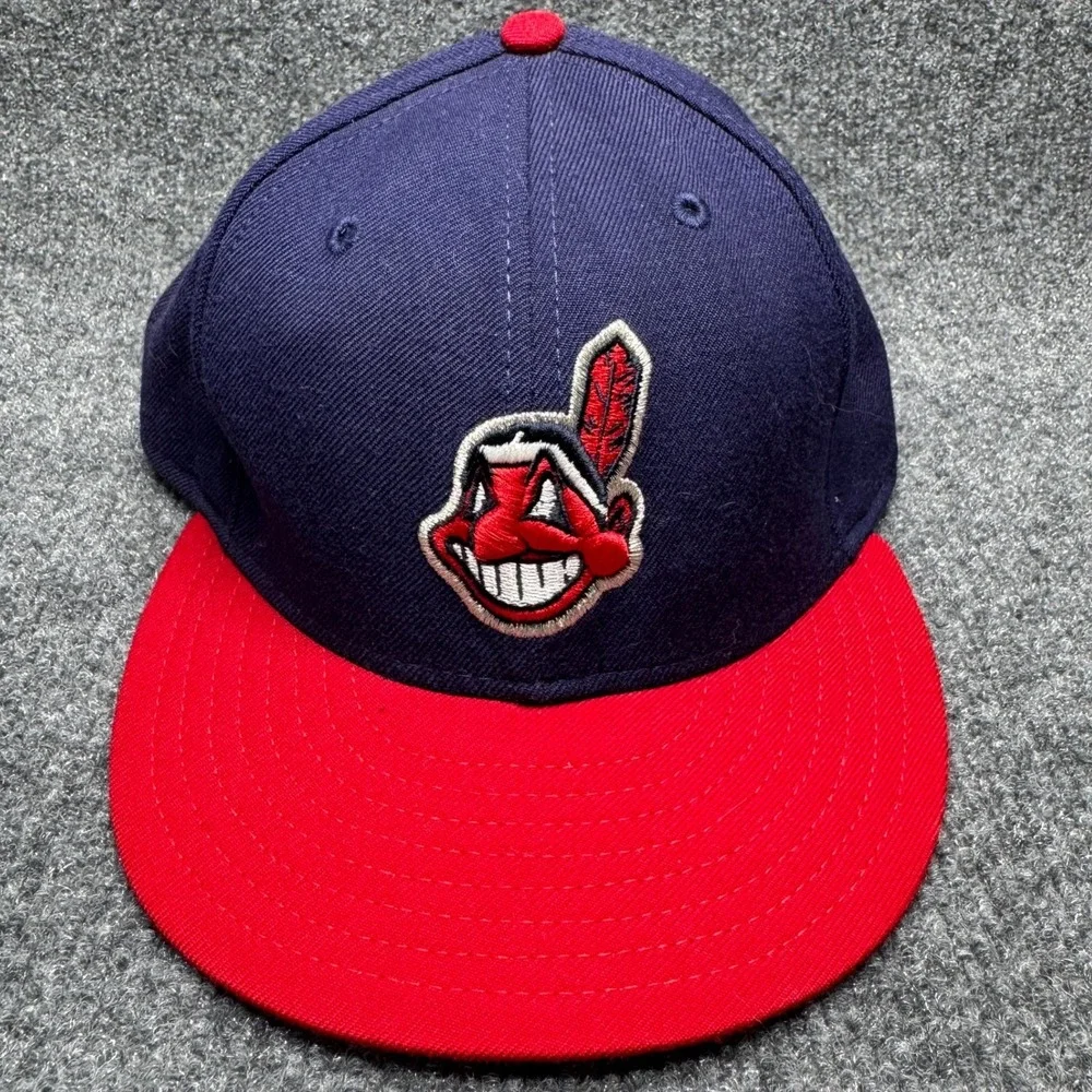 Cleveland Indians New Era 59FIFTY Fitted Hat Mens 7 3/8 Navy Red Chief Wahoo